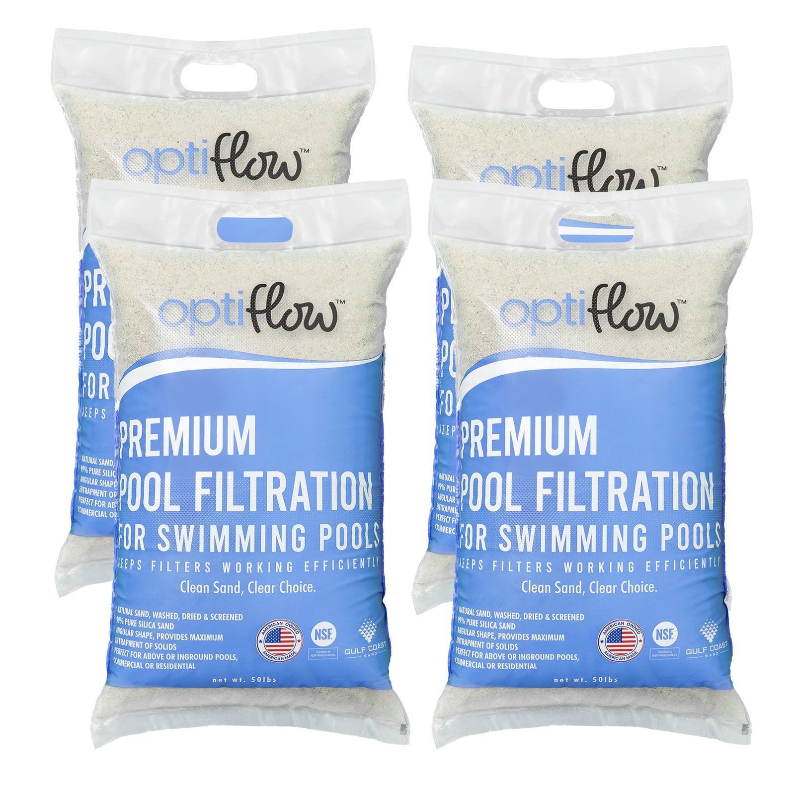 OptiFlow 50Lb Premium Pool Filtration Angular Sand w/Pure Silica Formula, 4 Pack - VMInnovations