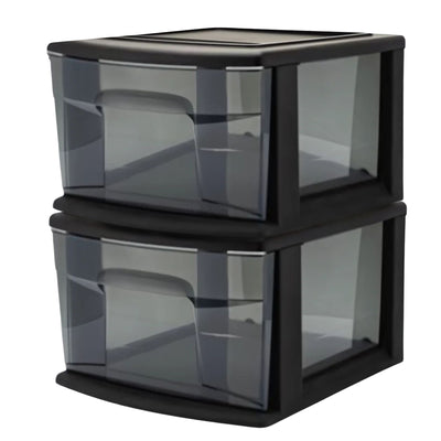 Homz Plastic 1 Drawer Medium Storage Cart, Black Frame, 2 Pack (Open Box)