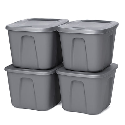 Homz 10 Gallon Heavy Duty Plastic Storage Container, Titanium Silver (4 Pack) - VMInnovations