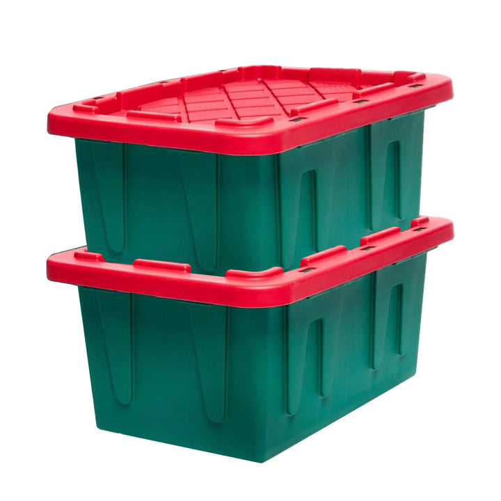Durabilt 15 Gallon Heavy Duty Holiday Storage Tote, Green/Red (2 Pack) (Used)