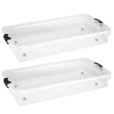 Homz 60 Quart Underbed Storage Container Bins with Latching Lid, Clear (2 Pack)