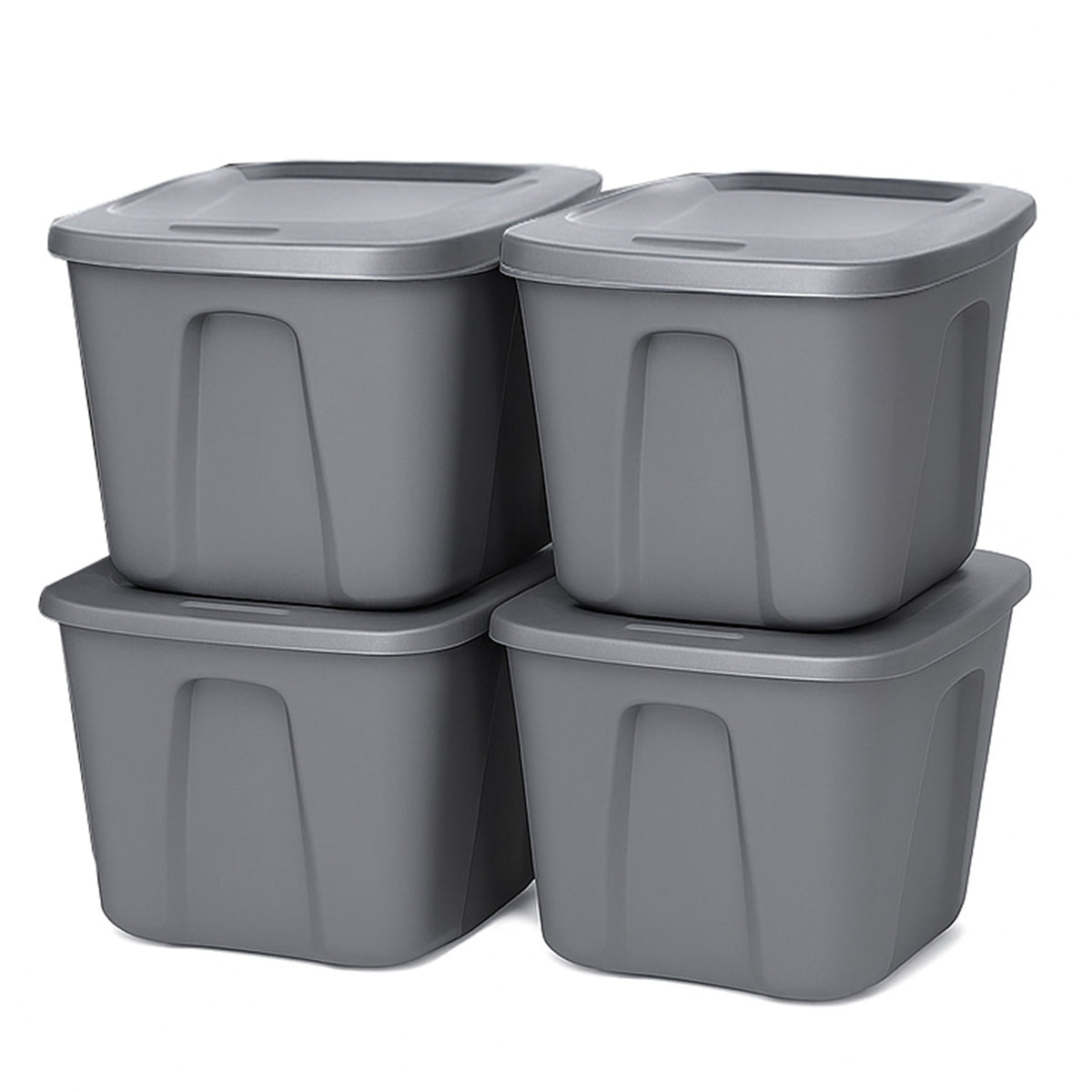 Homz 10 Gal Heavy Duty Plastic Storage Container, Titanium Silver (4 Pk) (Used)