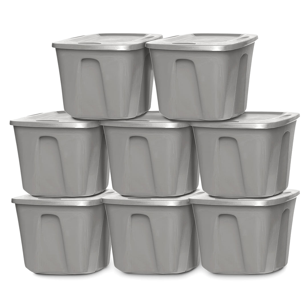 Homz 10 Gallon Heavy Duty Plastic Storage Container, Titanium Silver (8 Pack)
