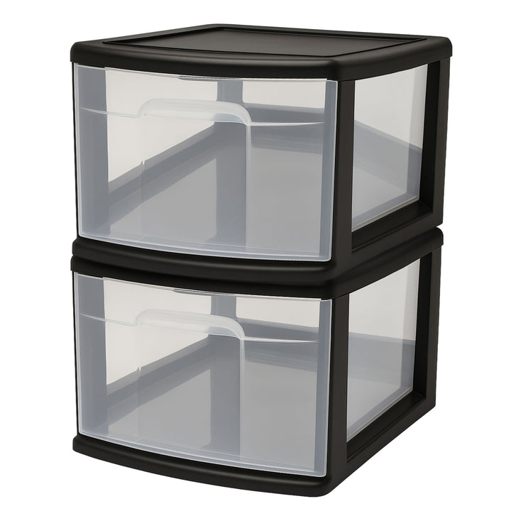 Homz Plastic 1 Drawer Medium Storage Cart, Black with Clear Drawer 2pk(Open Box)