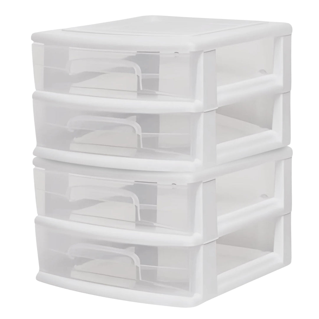 Homz Plastic 2 Drawer Medium Storage Cart, White with Clear Drawer 2pk(Open Box)