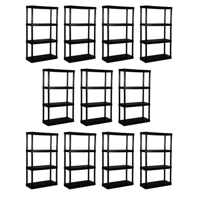 Gracious Living 4 Shelf Tier Medium Resin Garage Storage Shelf, Black (11 Pack)