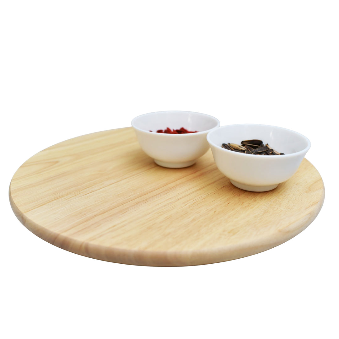 PJ Wood Round Natural Wooden Lazy Susan Organizer Kitchen Cabinet Turntable Tray