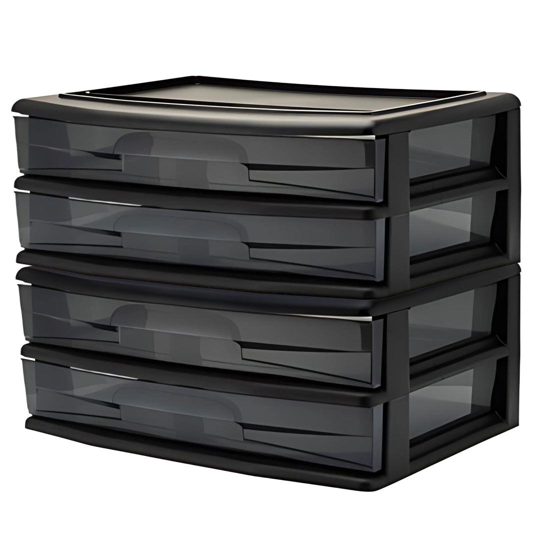 Homz Plastic 2 Drawer Wide Storage Cart, Black with Smoke Drawer, 2PK (Open Box)