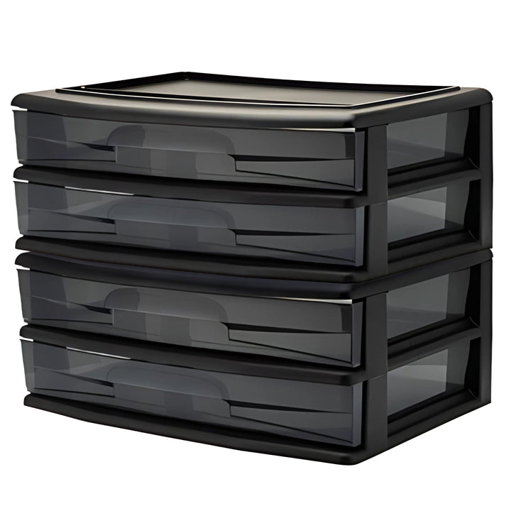 Homz Plastic 2 Drawer Wide Storage Cart, Black with Smoke Drawer, 2PK (Open Box)