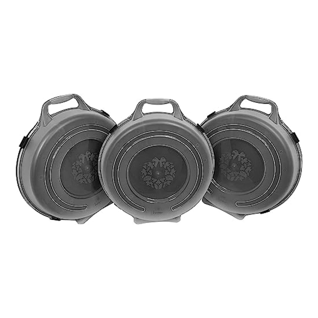 Homz 24" Seasonal Holiday Christmas Plastic Wreath Storage Box, Black (Set of 3) - VMInnovations