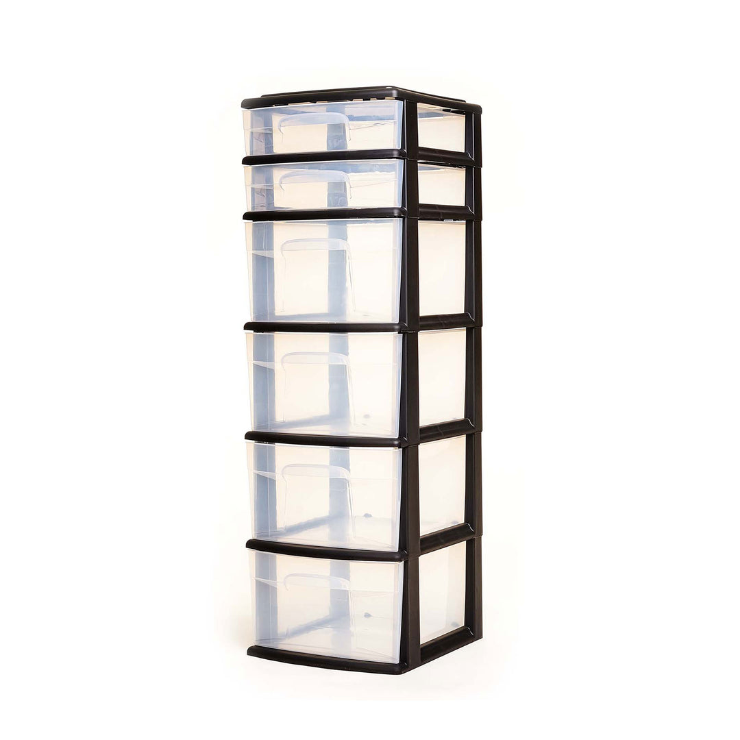 Homz Plastic 6 Clear Drawer Medium Home Container Tower, Black Frame (Open Box)