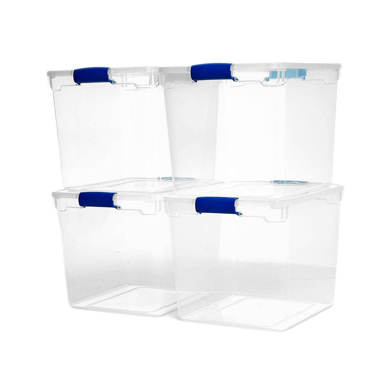 Homz 31 Qt Heavy Duty Clear Stackable Storage Containers, 4 Pack (Open Box)