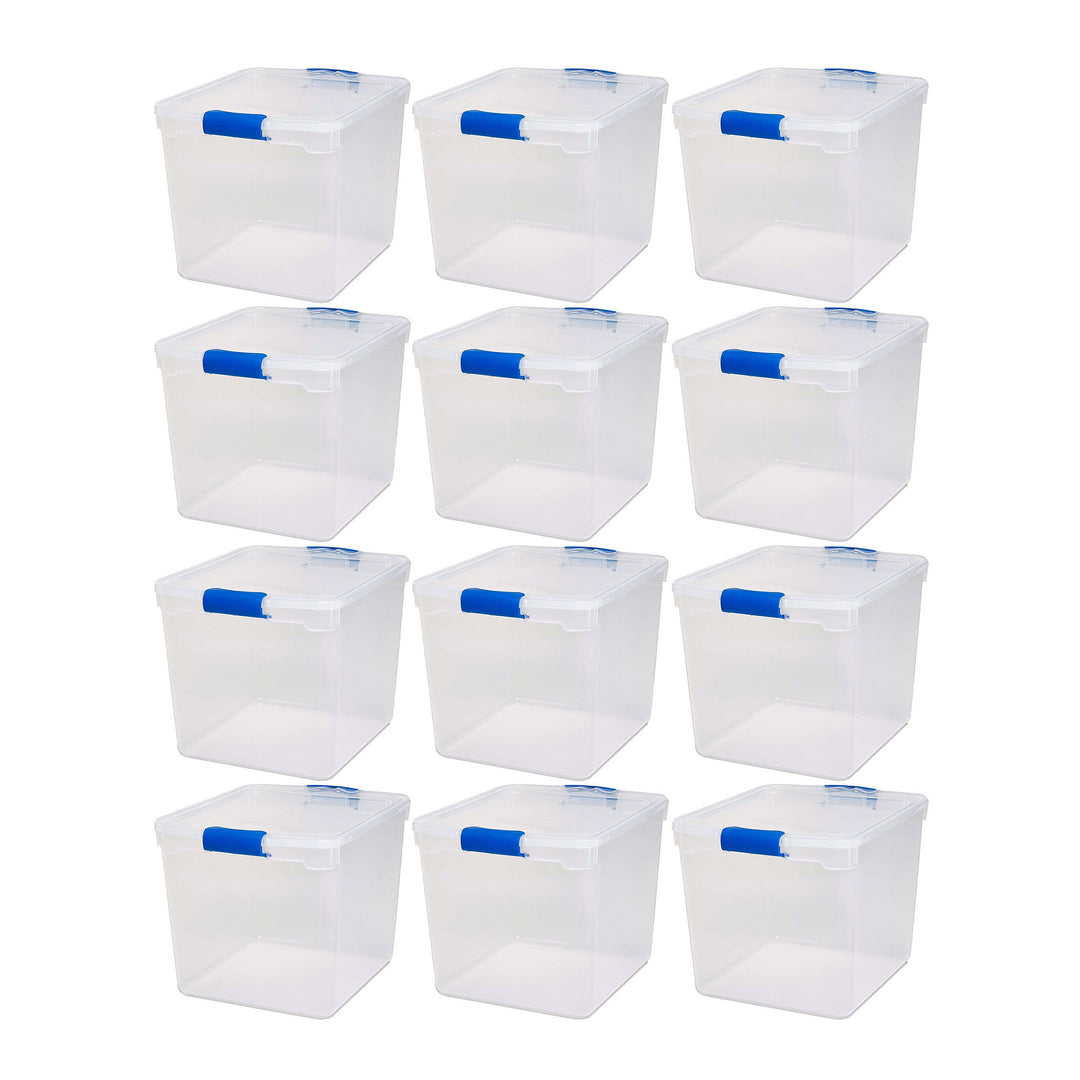 Homz 31 Quart Heavy Duty Clear Plastic Stackable Storage Containers, 12 Pack