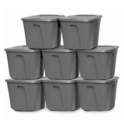 Homz 18-Gallon Stackable Plastic Storage Tote Container with Snap-On Lid, 8 Pack - VMInnovations