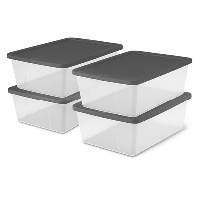 Homz 12 Qt Stackable Plastic Storage Container w/Snaplock Lid, Gray (4Pk) (Used)