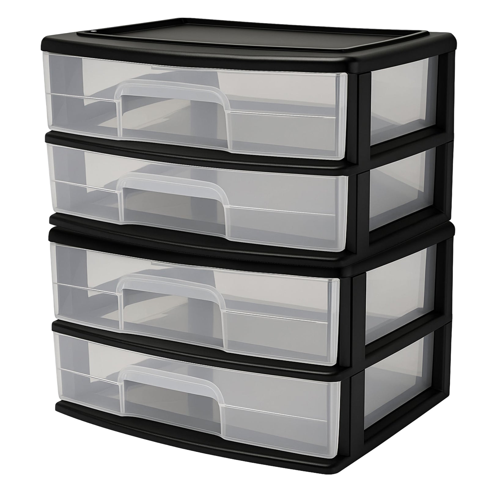 Homz Plastic 2 Drawer Wide Storage Cart, Black Frame with Clear Drawer, 2 Pack - VMInnovations