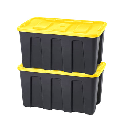 Homz 34 Gallon Durabilt Home Storage Container w/Lid, Black/Yellow (2 Pk) (Used)