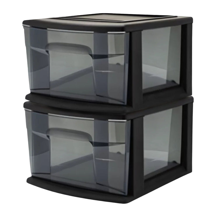 Homz Plastic 1 Drawer Medium Storage Cart, Black Frame with Smoke Drawer, 2 Pack - VMInnovations