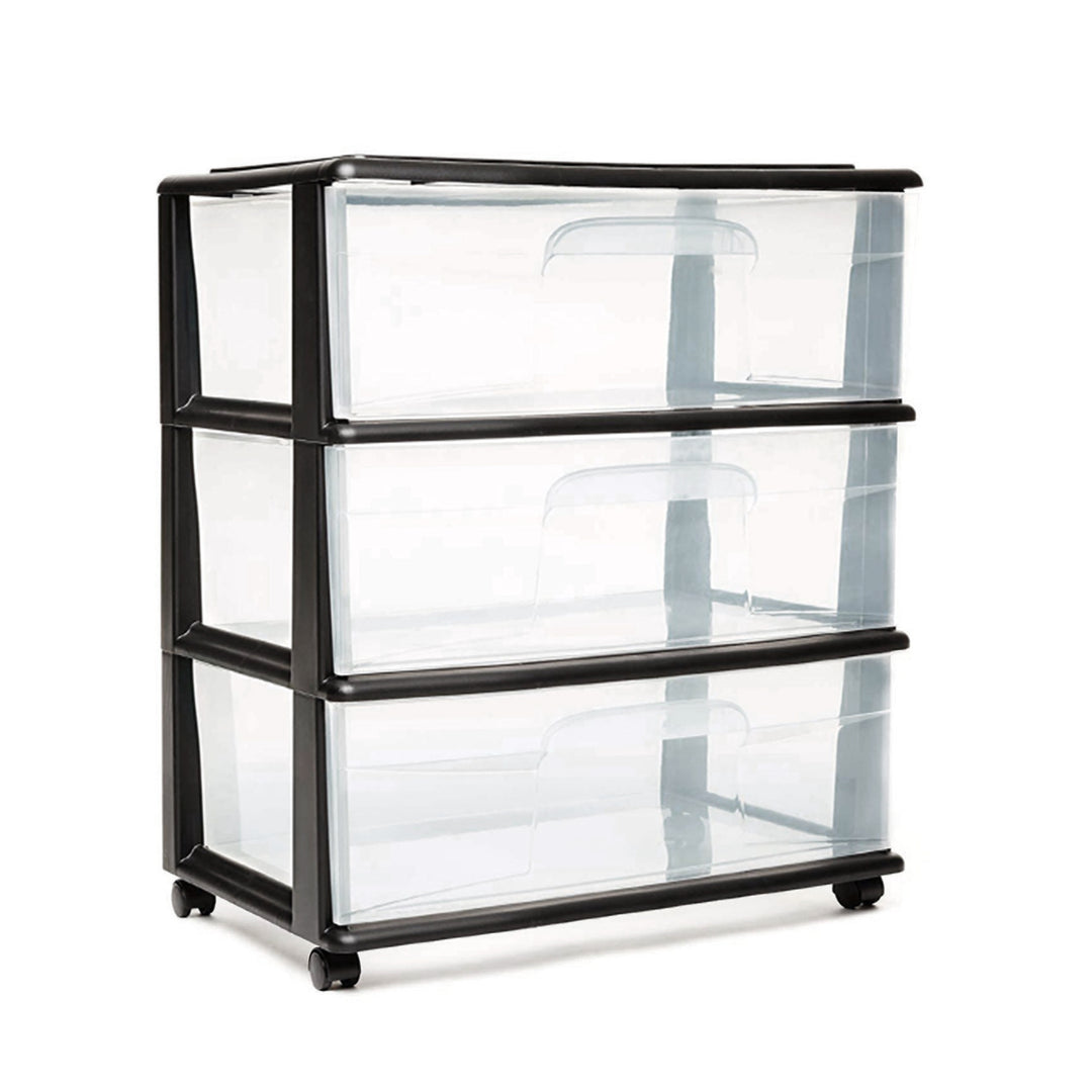Homz Tall Solid Plastic 3 Drawer Medium Storage Cart with Wheels, Black (2 Pack)