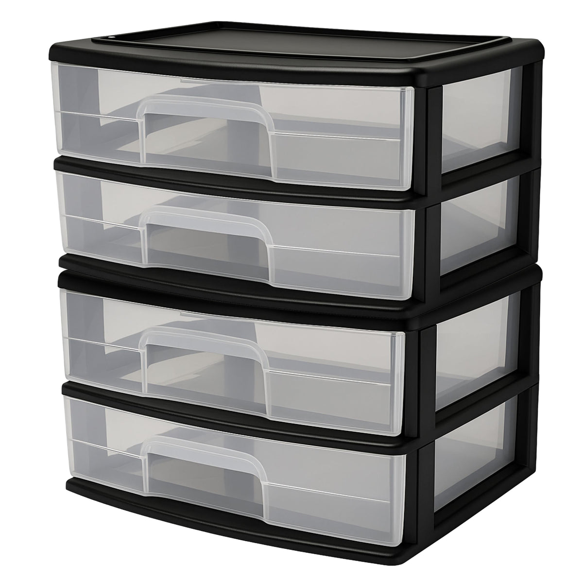 Homz Plastic 2 Drawer Storage Cart, Black Frame w/ Clear Drawer, 2 Pack (Used)