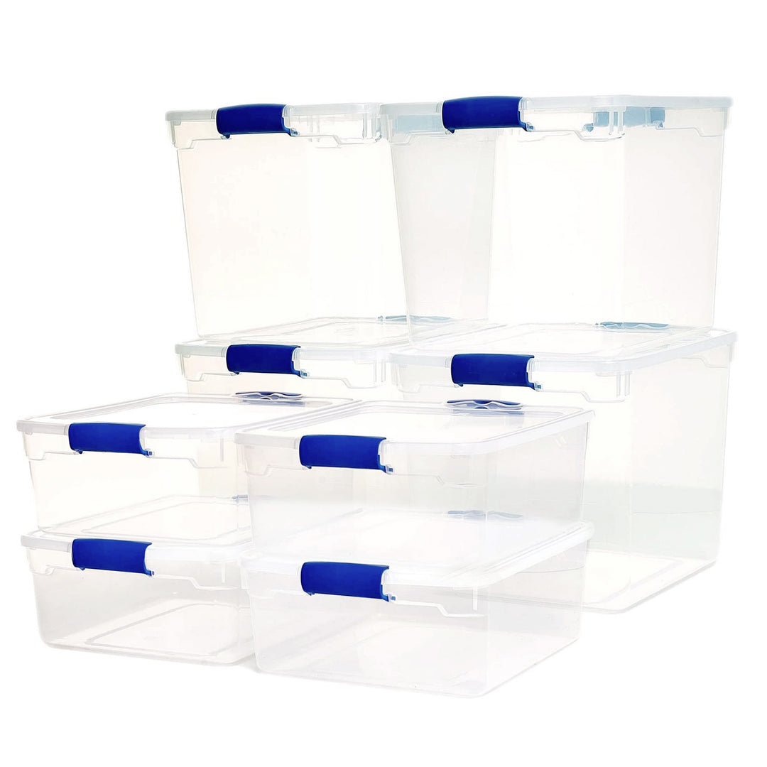 Homz 31qt Clear Plastic Stackable Storage Containers, 4 Pack & 15.5qt, 4 Pack