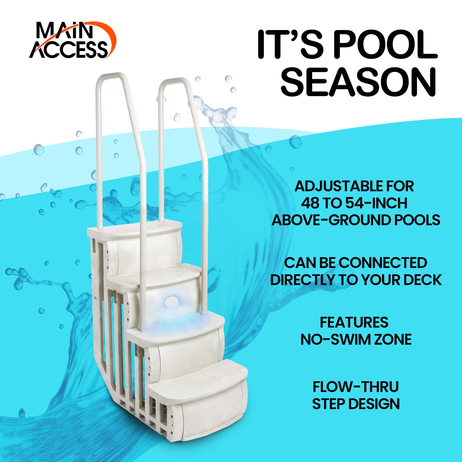 Main Access iStep Above Ground Pool Entry Steps Ladder w/ LED Light + 2 Weights - VMInnovations