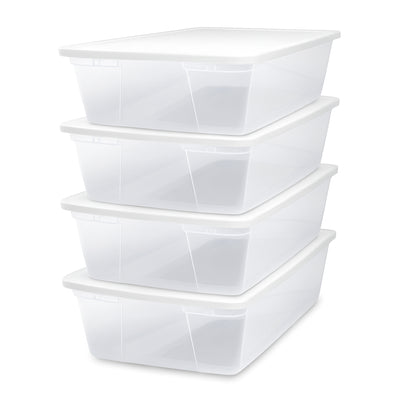 Homz Snaplock 41 Qt Stackable Plastic Storage Container w/Latching Lid (4 Pack)
