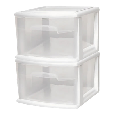 Homz Plastic 1 Drawer Medium Storage Cart, White Frame with Clear Drawer, 2 Pack - VMInnovations