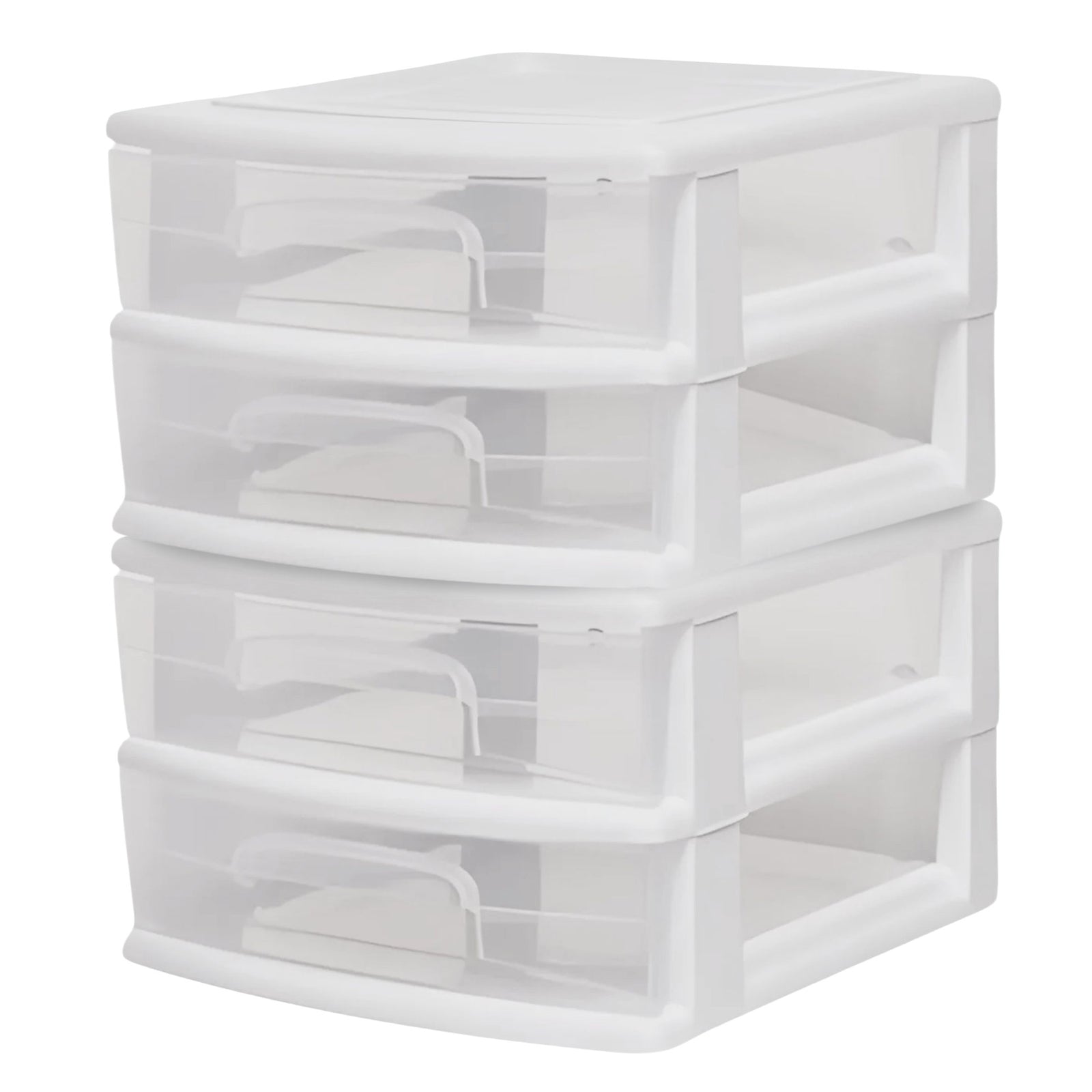Homz Plastic 2 Drawer Medium Storage Cart, White with Clear Drawer 2pk(Open Box) - VMInnovations