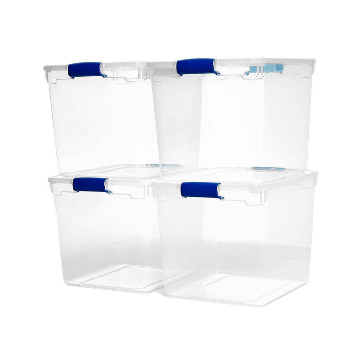 Homz 31 Qt Heavy Duty Clear Plastic Latching Stackable Storage Containers, 4 Pk