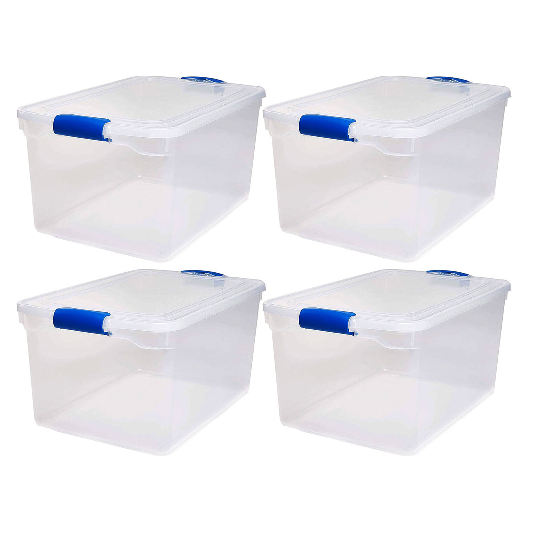 Homz 66-Quart Clear Plastic Stackable Storage Containers w/ Latch Lid, 4 Pack