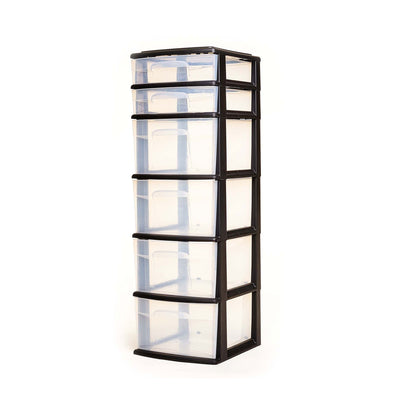 Homz Plastic 6 Clear Drawer Medium Home Container Tower, Black Frame (Used)