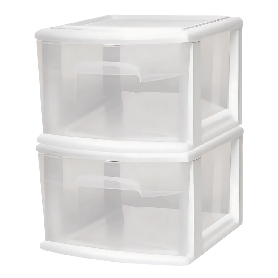 Homz Plastic 1 Drawer Medium Storage Cart White w/Clear Drawer, 2 Pack(Open Box) - VMInnovations