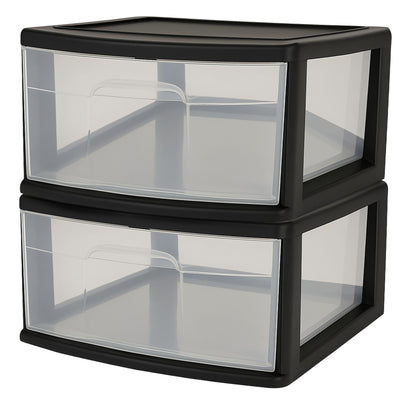 Homz Plastic 1 Drawer Wide Storage Cart, Black Frame with Clear Drawer, 2 Pack (Used)