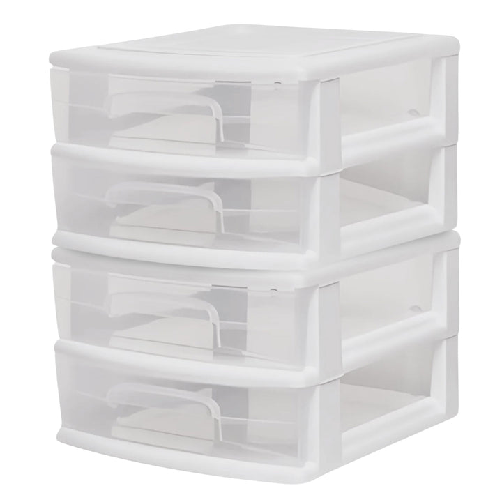 Homz Plastic 2 Drawer Medium Storage Cart, White Frame with Clear Drawer, 2 Pack