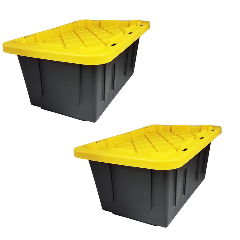 Homz 15 Gallon Durabilt Home Storage Container w/Snap Lid, Black/Yellow(2 Pack)