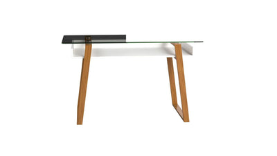 bonVIVO Massimo 43" Computer Desk Study Table w/Glass Top & Storage Shelf, White - VMInnovations