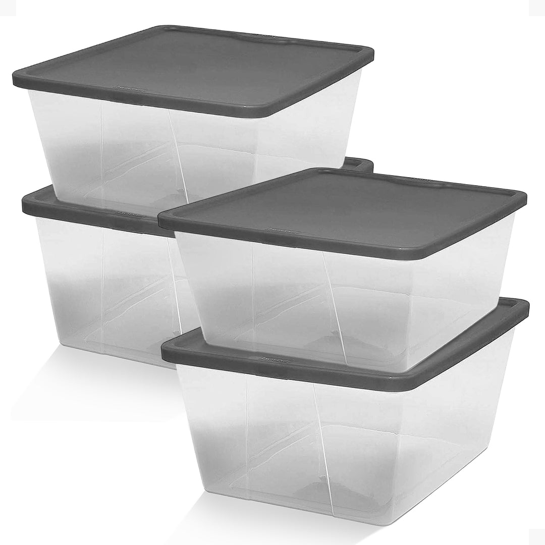 Homz 12 Qt Stackable Plastic Storage Container w/Snaplock Lid, Gray (4Pk) (Used)