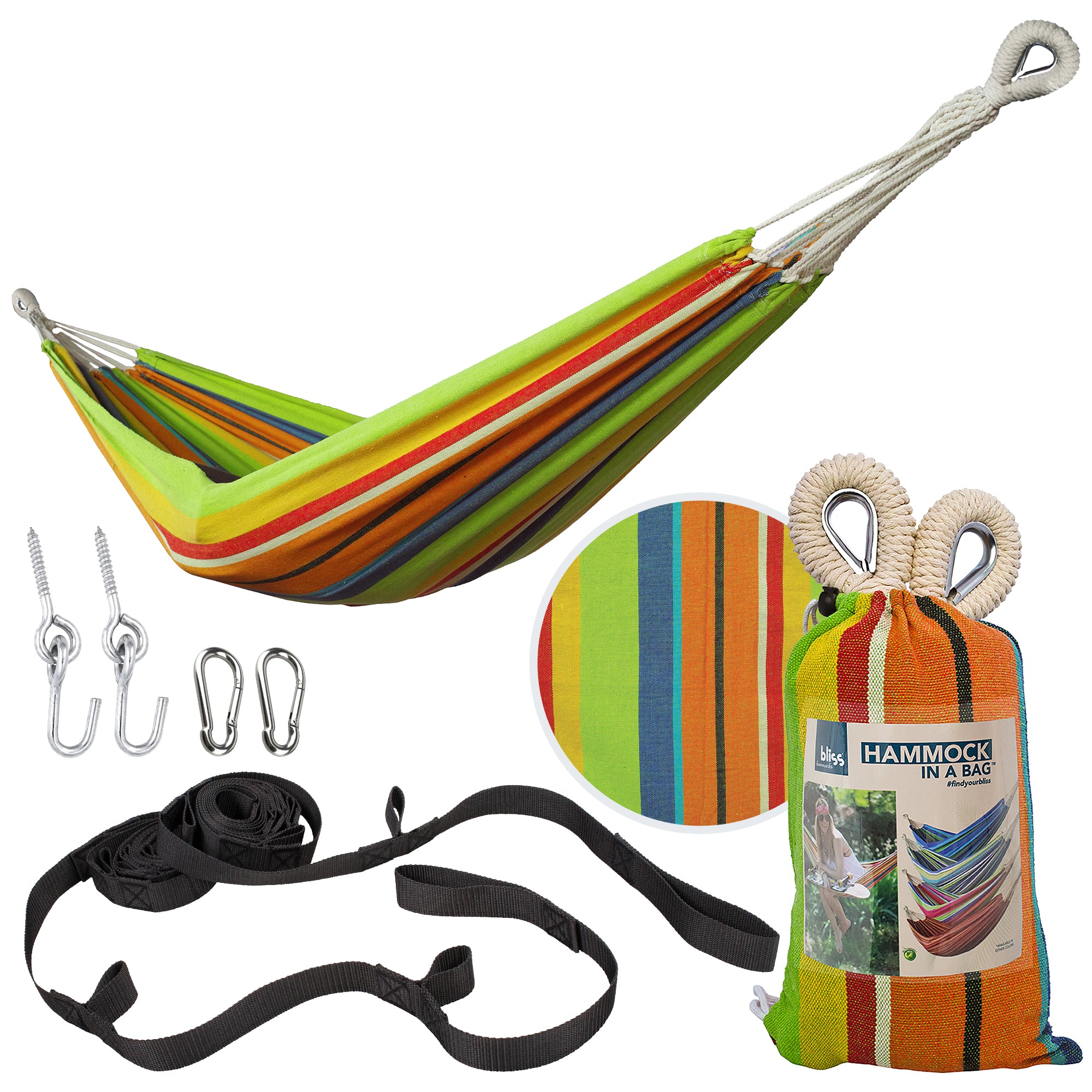 Bliss Hammocks Single Hammock with Rope Loops & Tree Straps, 220lb, Guacamole (Open Box)