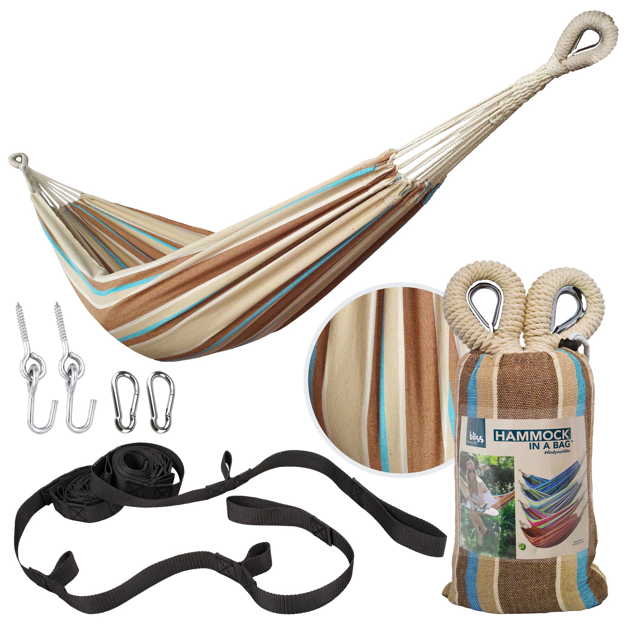 Bliss Hammocks Single Hammock w/ Rope Loops & Tree Straps, 220lb, (Open Box) - VMInnovations