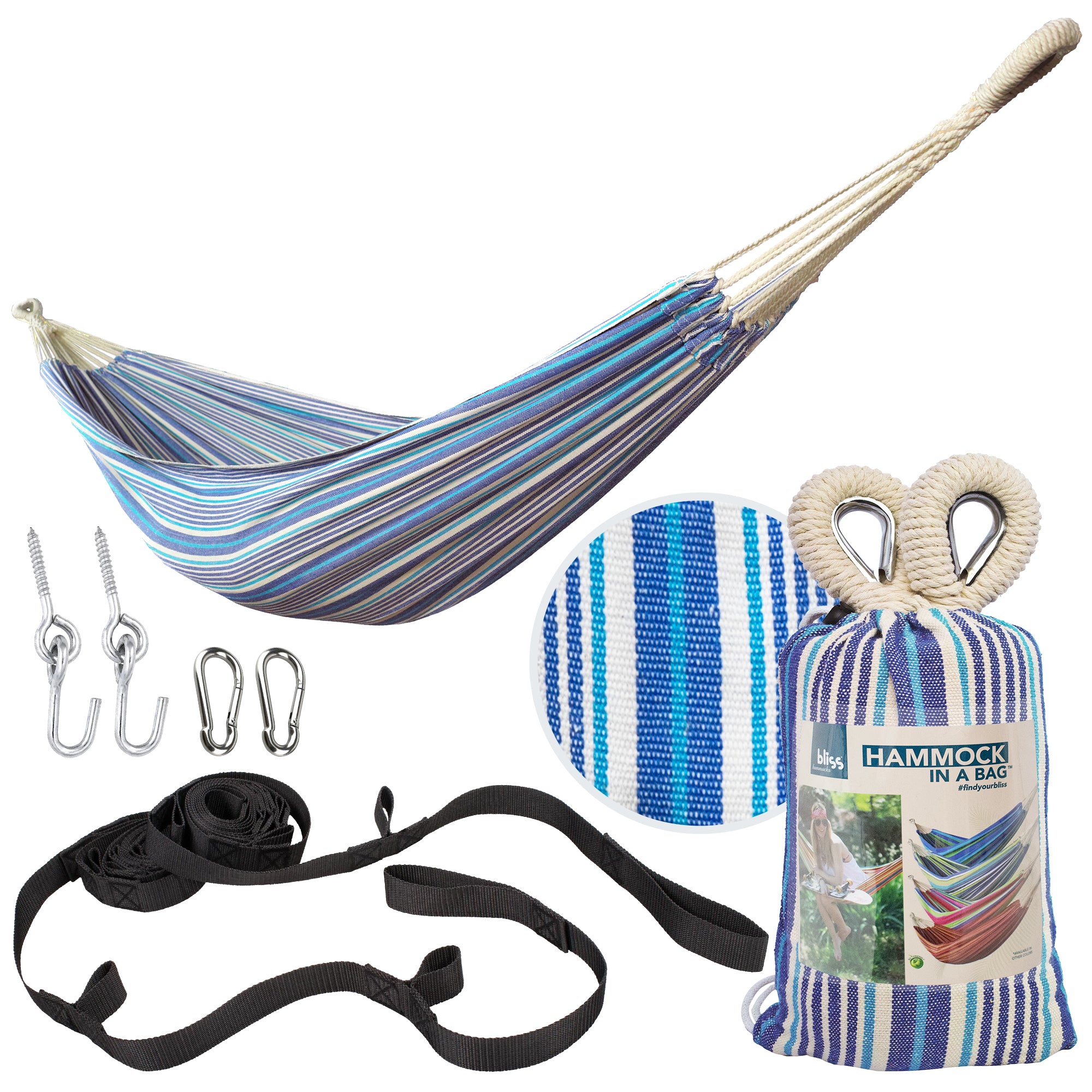 Bliss Hammocks Single Hammock with Rope Loops & Tree Straps, 220 lb, (Open Box)