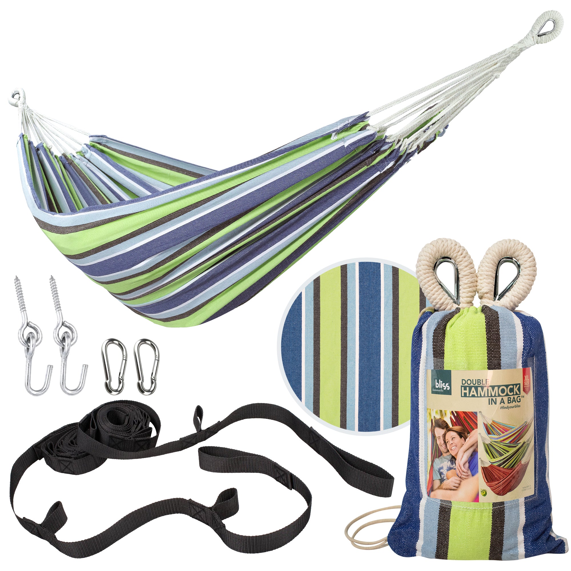 Bliss Hammocks Double Hammock with Rope Loops & Tree Straps, 265 lb, (Open Box)