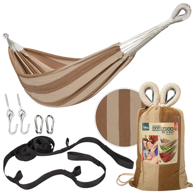 Bliss Hammocks Double Hammock with Rope Loops & Tree Straps, 265 lb, Cappuccino - VMInnovations
