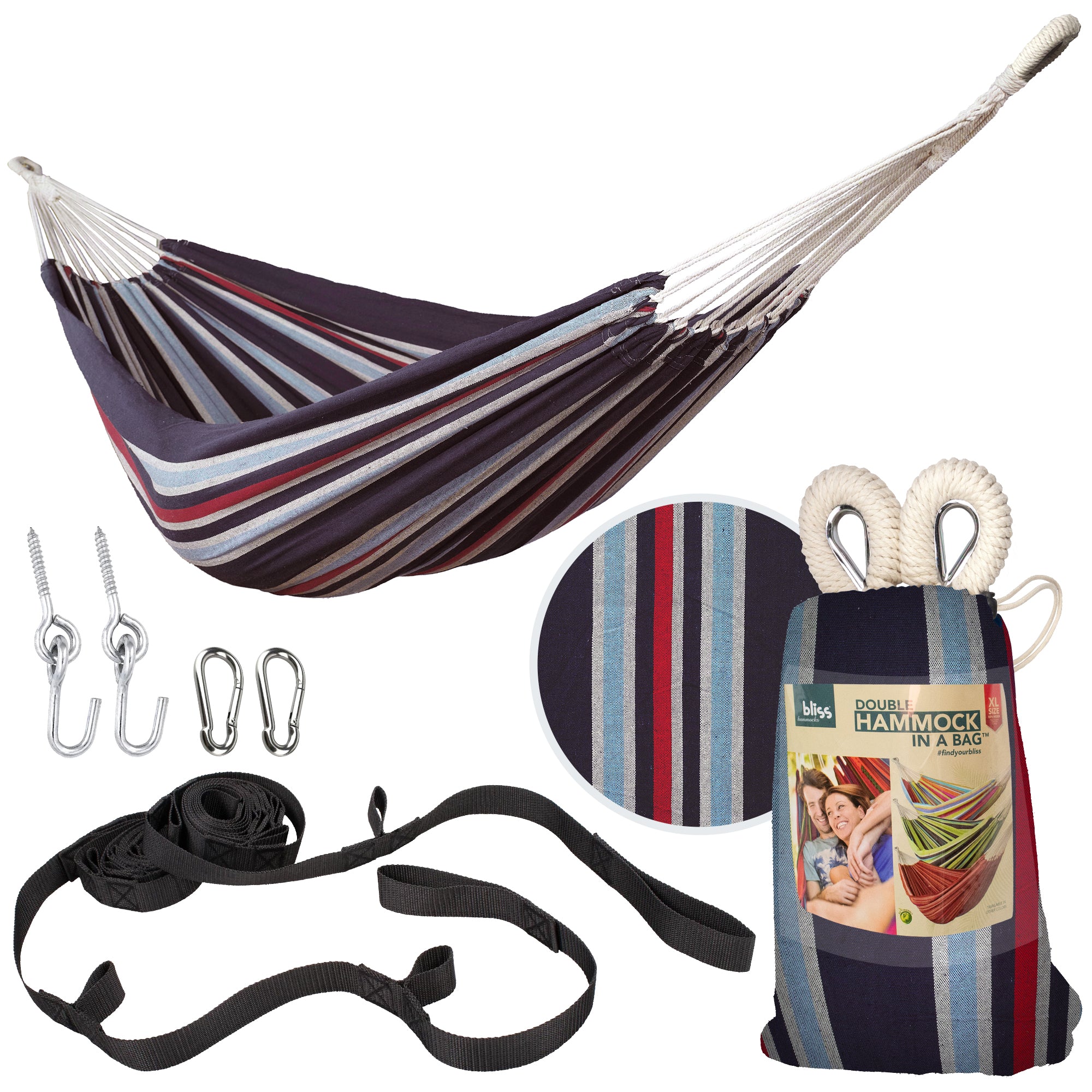 Bliss Hammocks Double Hammock with Rope Loops & Tree Straps, 265 lb, Patriotic