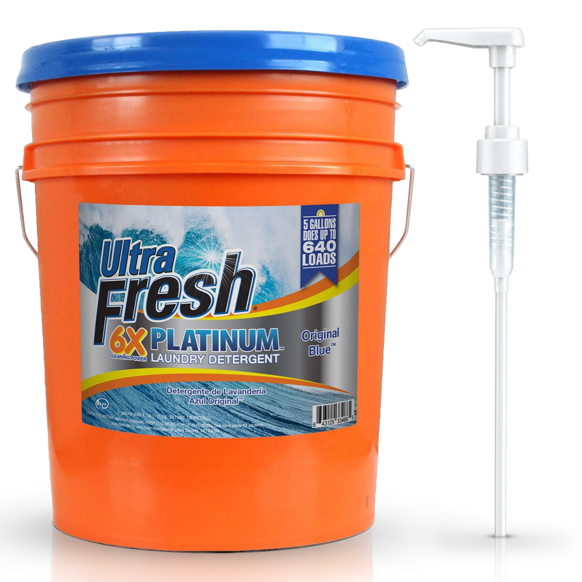 Ultra Fresh 6X Platinum 5 Gal Laundry Detergent, Up to 640 Loads, Original Blue