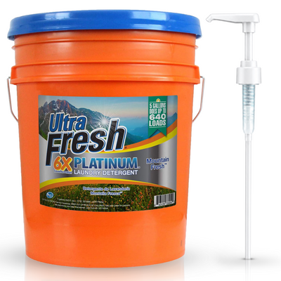 Ultra Fresh 6X Platinum 5 Gal Laundry Detergent, Up to 640 Loads, Mountain Fresh