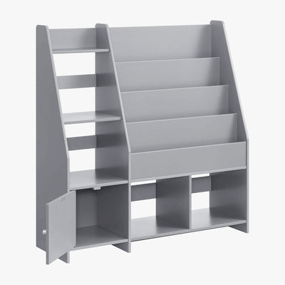 Sturdis Modern Round Edge Wooden Durable Kids Bookshelf with Step Shelves, Gray - VMInnovations