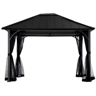 Sunjoy Hildreth 11 x 13 Foot Screened Gazebo Canopy Outdoor Pergola Tent, Black - VMInnovations