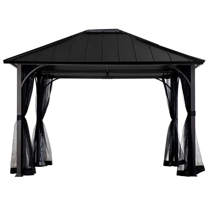 Sunjoy Hildreth 11 x 13 Foot Screened Gazebo Canopy Outdoor Pergola Tent, Black