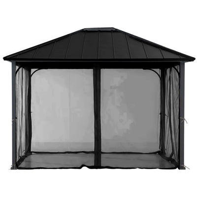 Sunjoy Hildreth 11 x 13 Foot Screened Gazebo Canopy Outdoor Pergola Tent, Black - VMInnovations